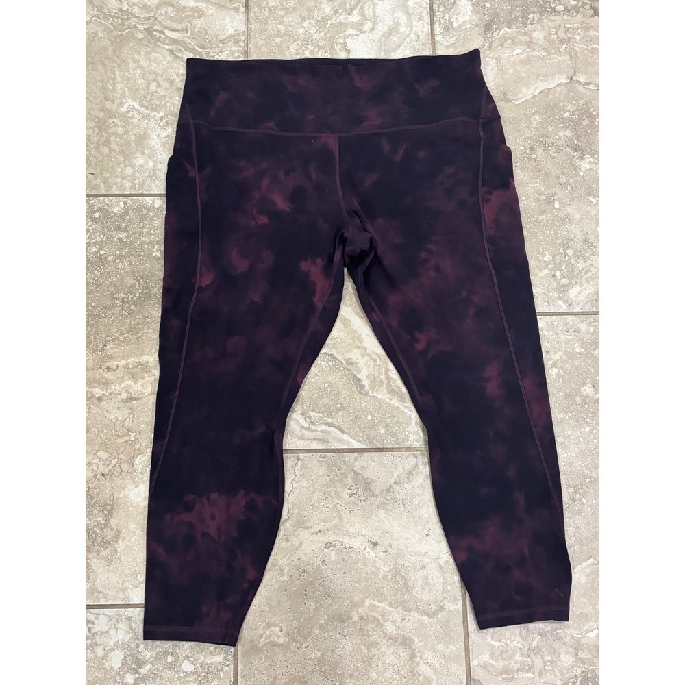 Lululemon Fast and Free HR Crop 23 Nulux Diamond‎ Dye Cassis Black Leggings 20
